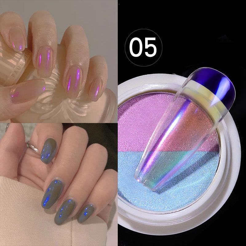1 Box Double Colors Solid Nail Powder Holographic Neon Solid Nail Glitter Powder Aurora Powders Nail Art Tool