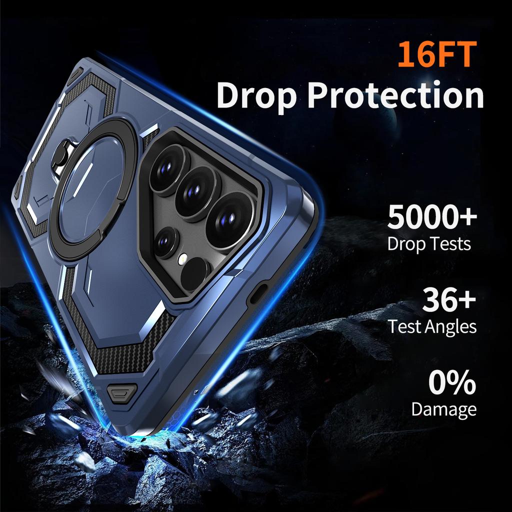 For Samsung Galaxy S25 Ultra Magnetic Case Ring Kickstand PC + TPU Hybrid Phone Cover