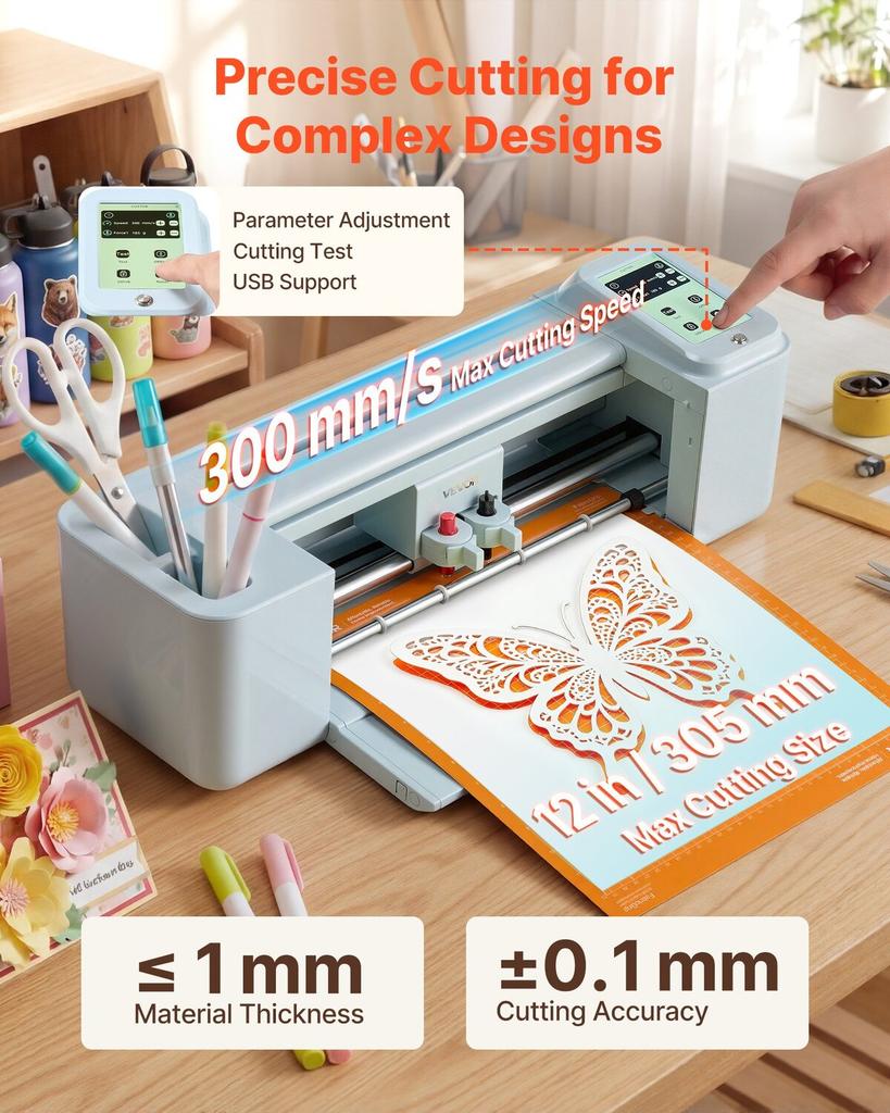 Vinyl Cutting Machine, 305 Mm, Touchscreen-Controlled Vinyl Cutter with Materials and Tool Kit, 5000+ Built-in Design Resources, Compatible with Mac,