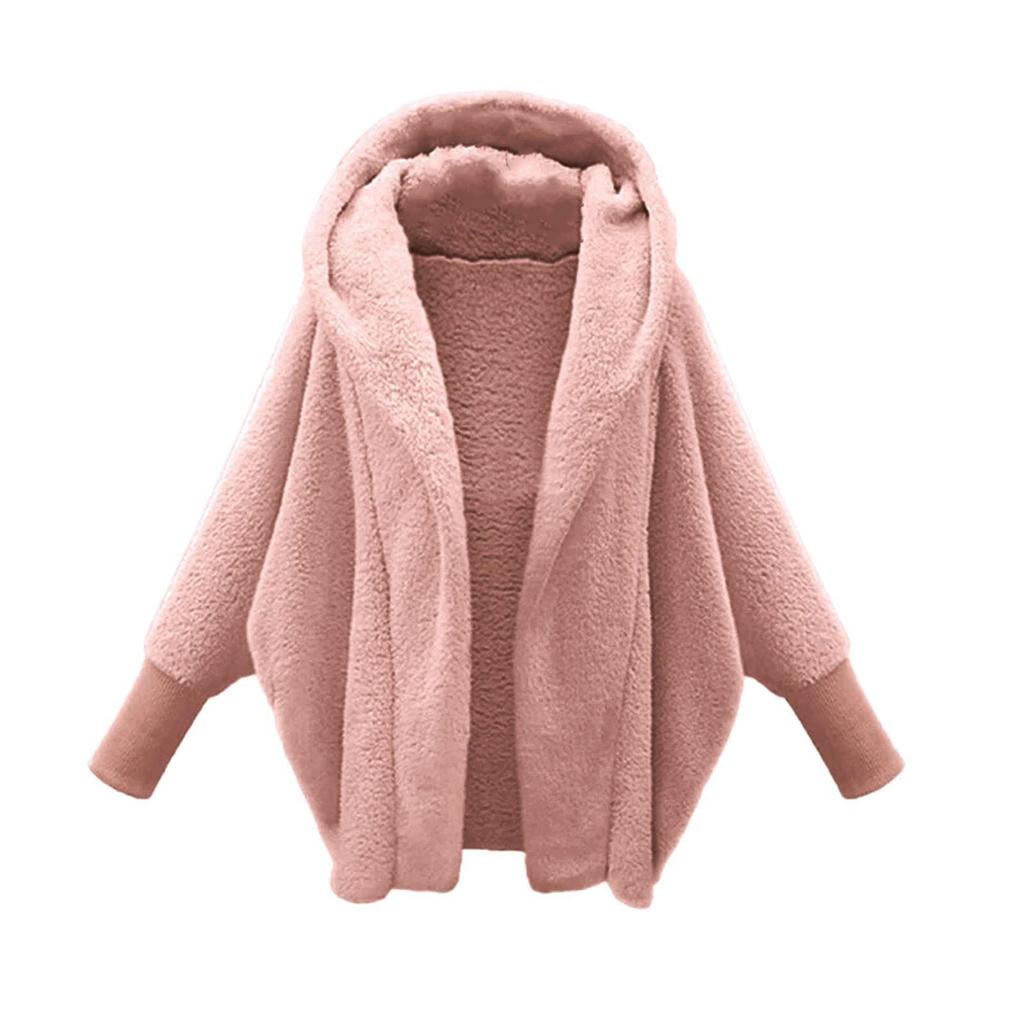 Moda Donna Giacca Felpa Larga Retro Calda Tinta Unita Manica Lunga con Cappuccio Larga in Pile di Peluche