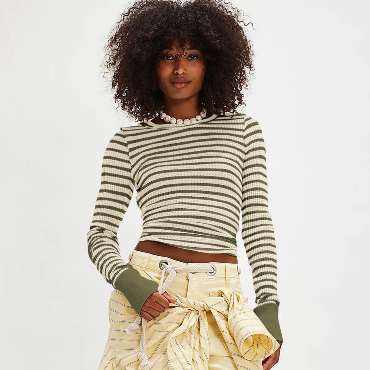 

Womens Grunge Shirts Y2k Striped Long Sleeve Harajuku Shirt Top Teen Girls 90s Fairy Grunge Clothes Streetwear S армия зеленый