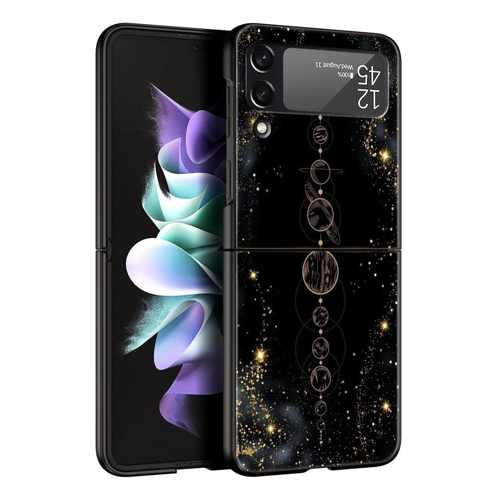 Planet and starry sky art Phone Case For Samsung Galaxy Z Flip3 Flip4 Flip5 PC Shell For Z Flip 3 4 5 Black Hard Folding Cover