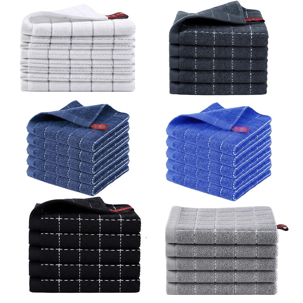 Set of Five Checkered Cotton Kitchen Dish Cloths Soft Absorbent Cleaning Rags for Drying Dishes and Cleaning Kitchen Surfaces