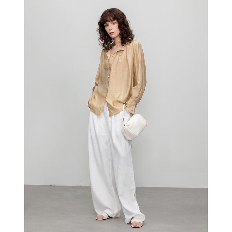 Demana Women s Elegant Pleated Collar Flare Sleeve Blouse S