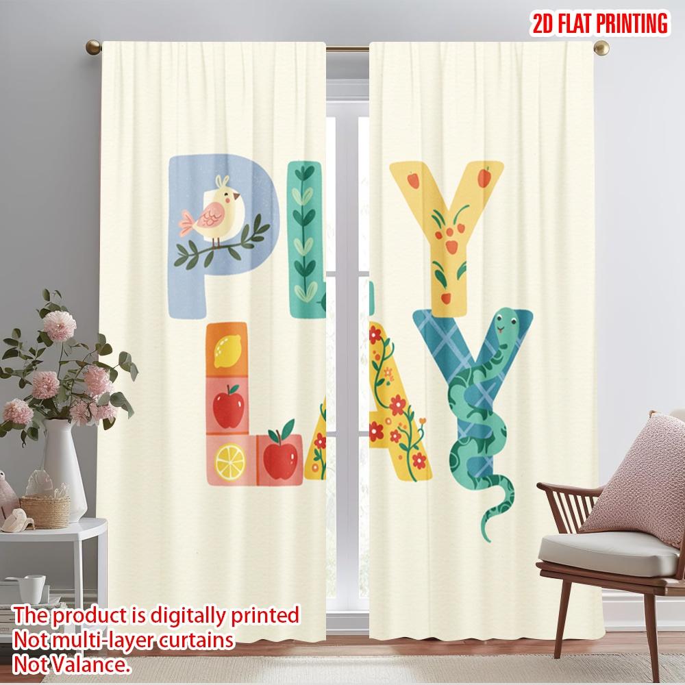 

2pcs 2D flat printing Party Curtain Playful Alphabet Parrot Snake Fruit Polyester Without Electricity Festive Curtains for Home 52.50×116.00 CM 2pcs