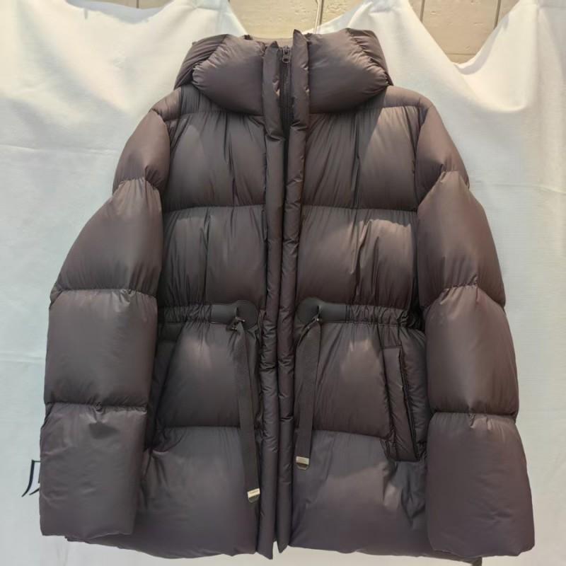 Womens Winter Hooded Puffer Coat With Drawstring Waist White Duck Down Fill Medium Warmth Regular Fit Daily Wear