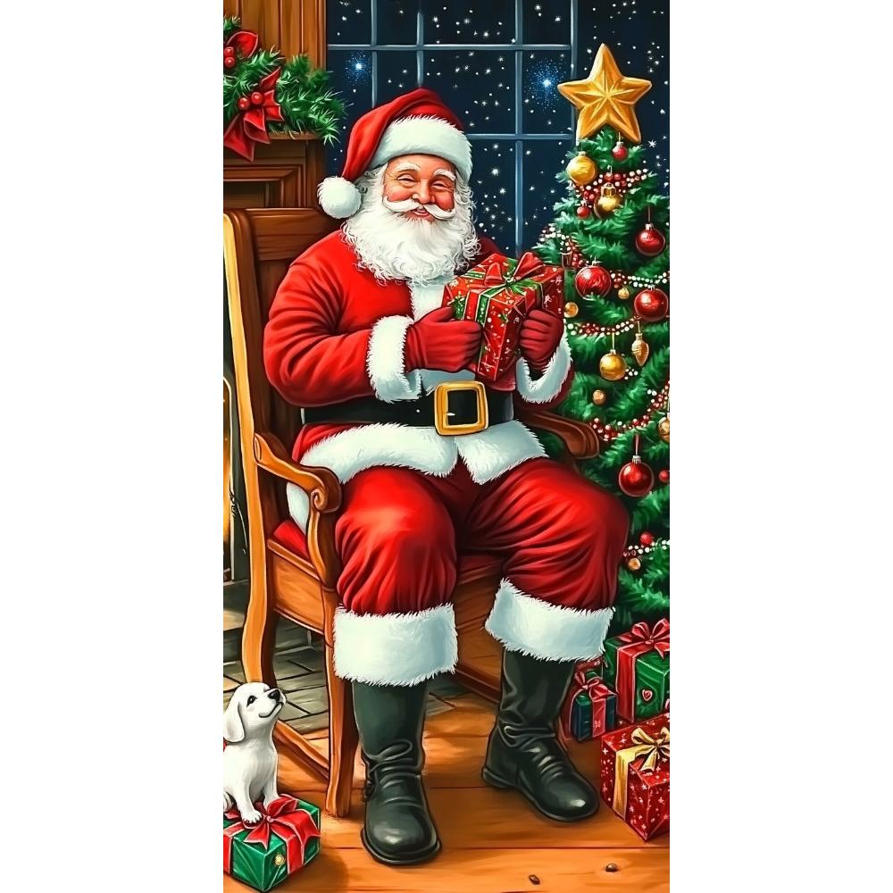 

Sitting Santa Claus Linings for Christmas Doors Christmas Decorations 2025 Santa with Puppy Door Cover Indoor And Outdoor Decors
