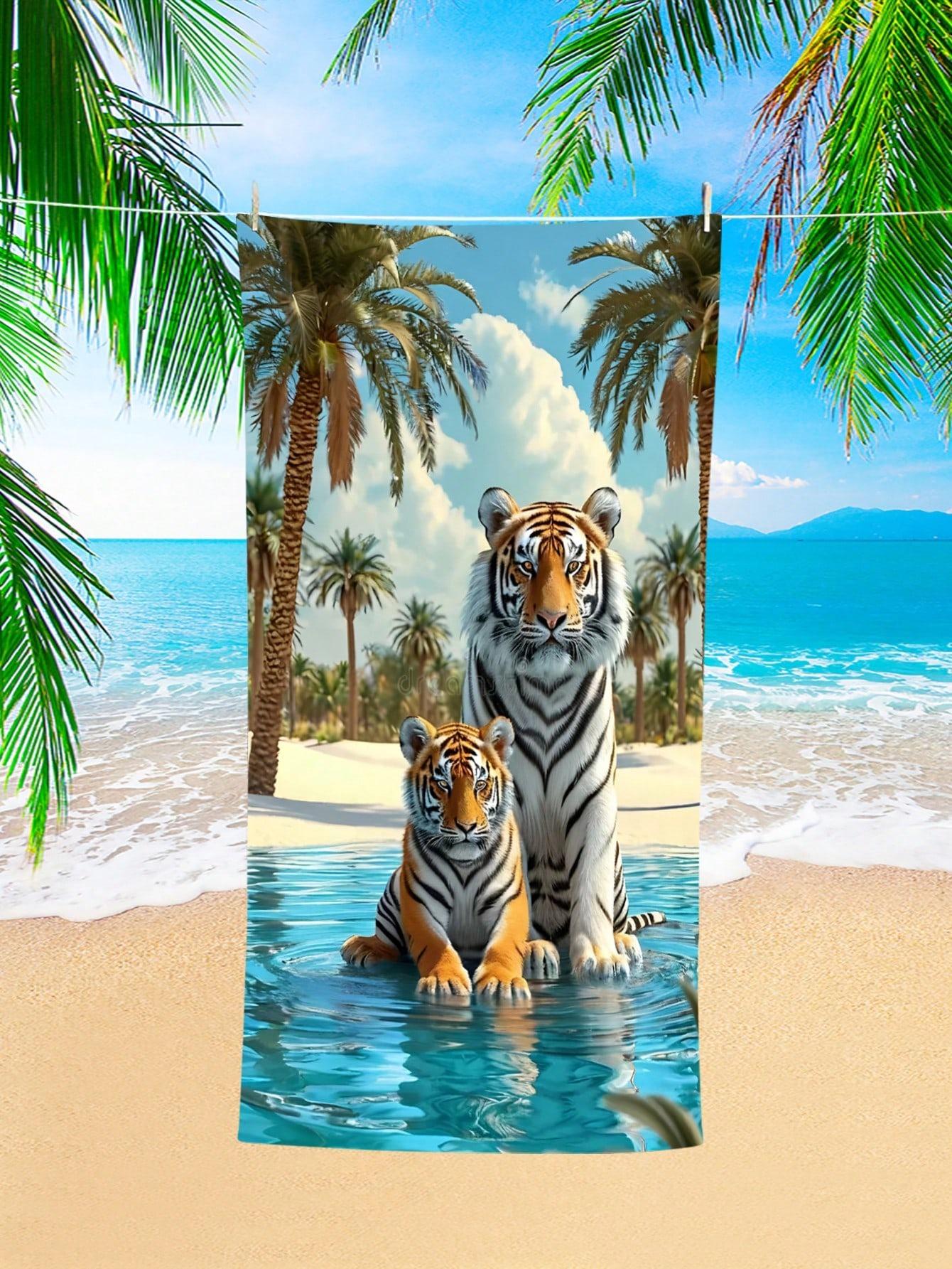 

Two tiger printed beach towels for swimming and diving, essential beach accessories for summer beach gifts W30*H60(CM)