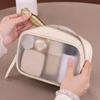 Fashion Frosted Transparent Cosmetic Bag Zipper PU Makeup Storage Bag Large Capacity Beige Wash Pouch Swimming
