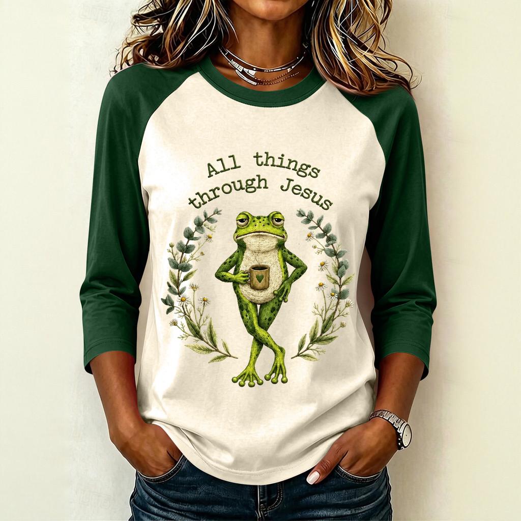 Women's Casual Letter Print Raglan Sleeve Three-Quarter Sleeve Round Neck T-Shirt