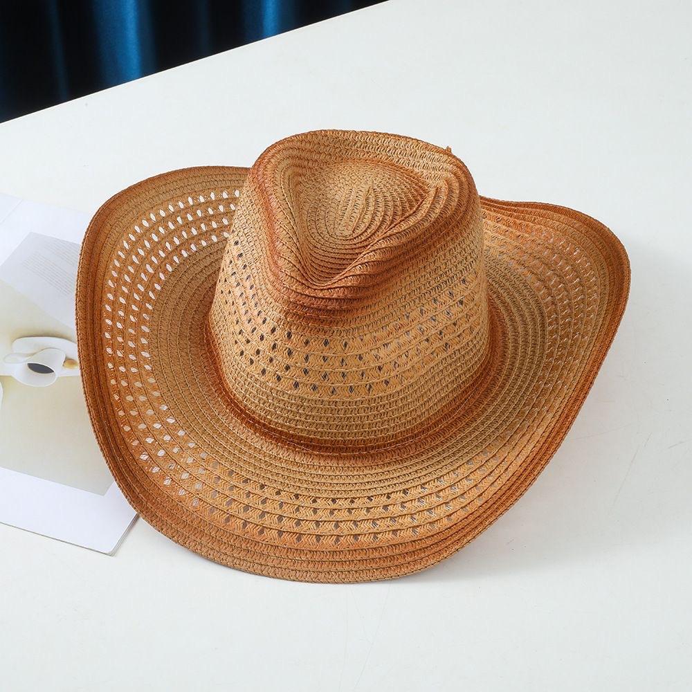 Western Cowboy Straw Hat Retro Ethnic Style European and American Jazz Hat Outdoor Travel Grassland Leisure Hat Curved Brim Hat Tide