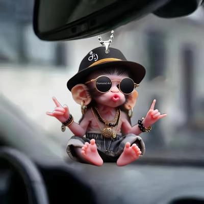 Acrylic Flat 2D Monkey Car Pendant Is  for Holiday, Valentine's Day and Christmas Decorations, and Is a Gift for Couples, Homes and Accessories KTY