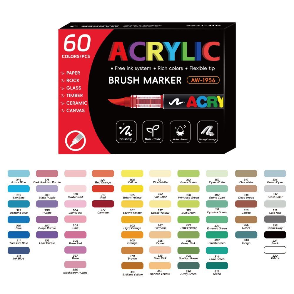 12/24/48/60 Colors Acrylic Marker Pen Paint Brush Pen Painting Coloring Pen DIY Graffiti Art Making School and Office Supplie