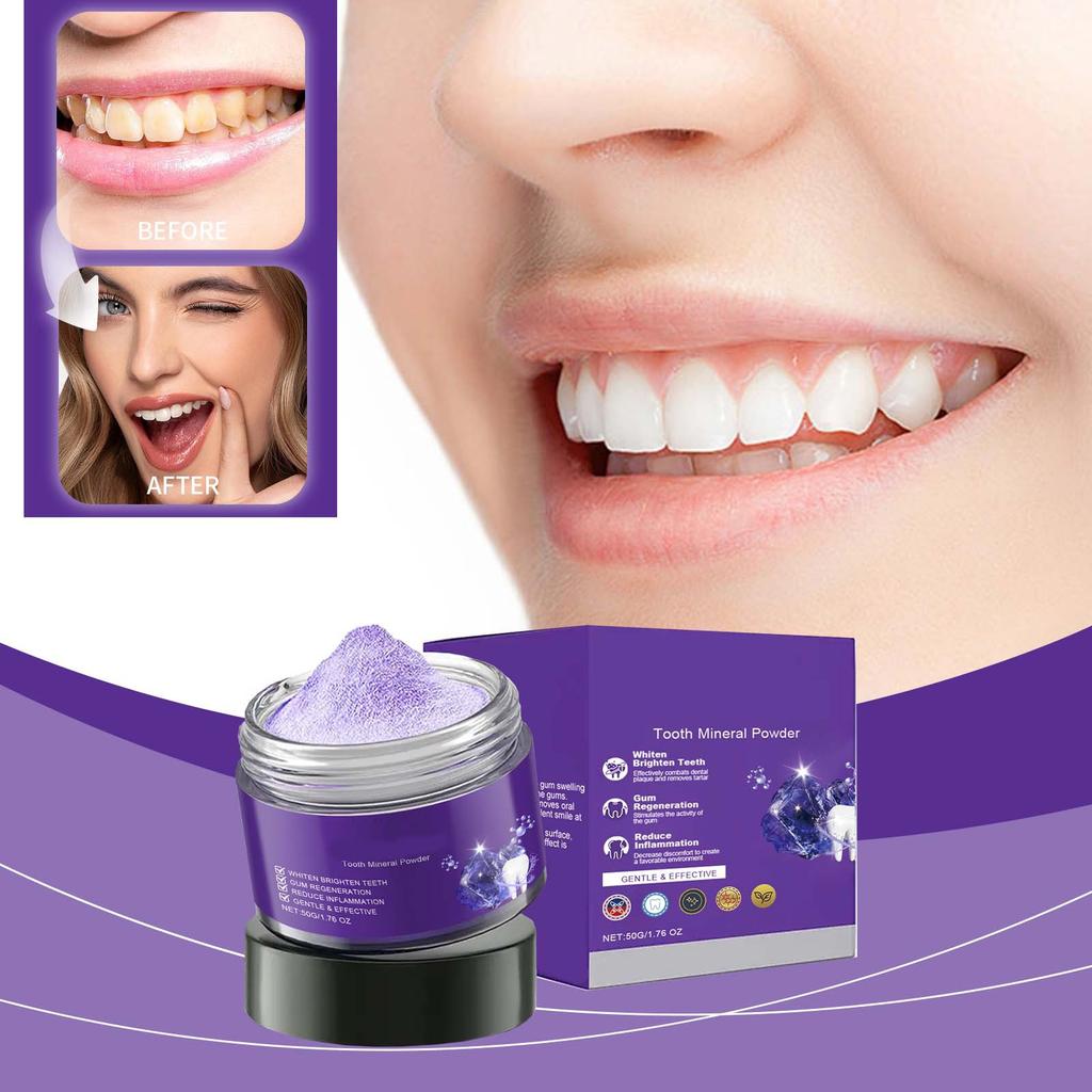 Fialový bělicí prášek na krásu, bezpečný čisticí prášek na dásně, svěží dech, bělicí čistý, zabraňuje zubnímu kazu, čistí zuby