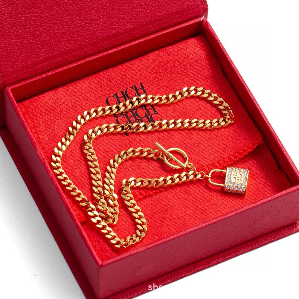 Nanjing Rhinestone Padlock Necklace - Simple Lock & Key Collarbone Chain for Women