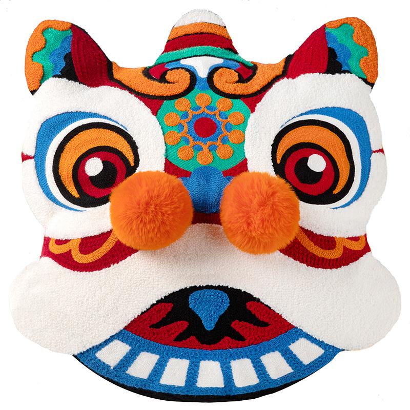 Joy Chinese Traditional Dance Lion Embroidery Cushion Sofa Chair Car Waist Cushion Wedding Bedding New Year Decorative Pillow