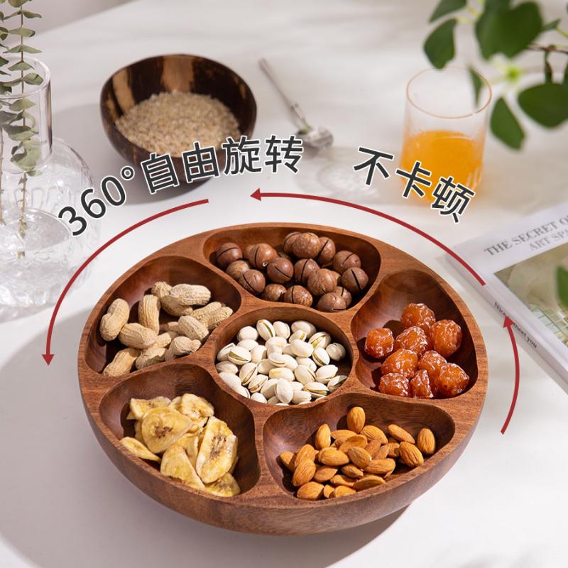 Solid Wood Fruit Tray for Living Room Tea Table Unique Decor Snack Dish Nut Organizer Chinese Storage Tray
