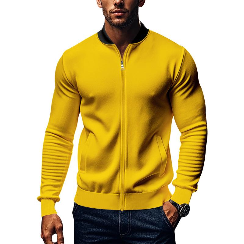 Men Solid Color Baseball Collar Zip Up Bomber Jacket Long Sleeve Casual Coat