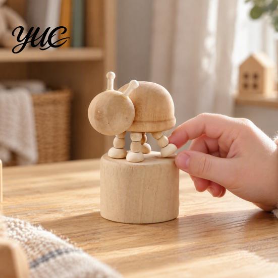 DIY Hand Painted Wood Crafts Wooden Movable Joints Animal Ornament, Doll Joint Ornaments Figures, Natural Decorative Desktop Art for Kids and
