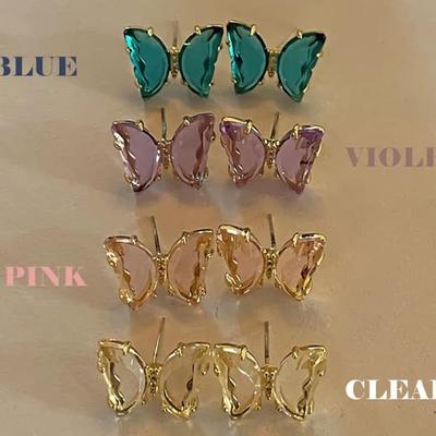 Women's Silver Needle Translucent Clear Crystal Butterfly Earrings Bracelet