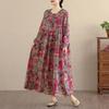 DIMANAF Nuovo 2025 Donna Taglie Forti Primavera Abito Lungo Morbido Base Vintage Oversize Manica Lunga Maxi Floreale