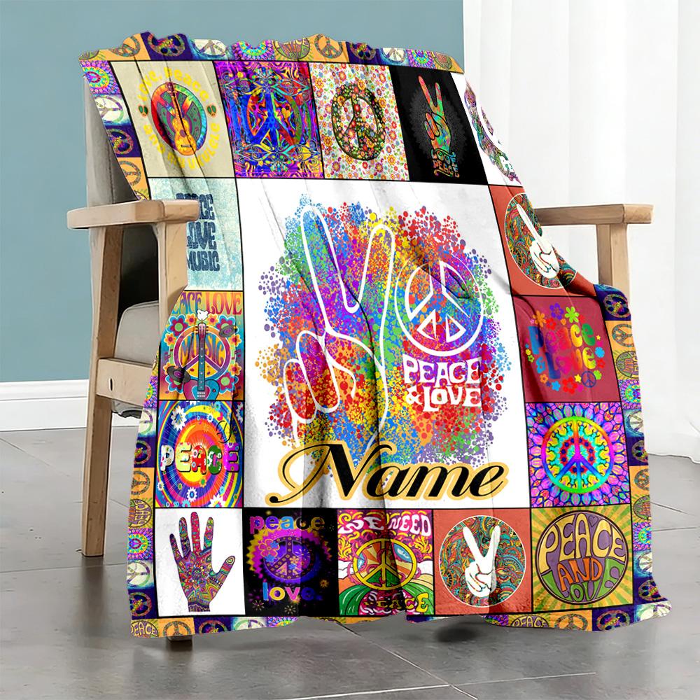 Love Peace Personalized Text Blanket Gift Personalized Blanket Soft Warm Cozy Versatile for Chair Sofa Living Room Seaside for All Occasions