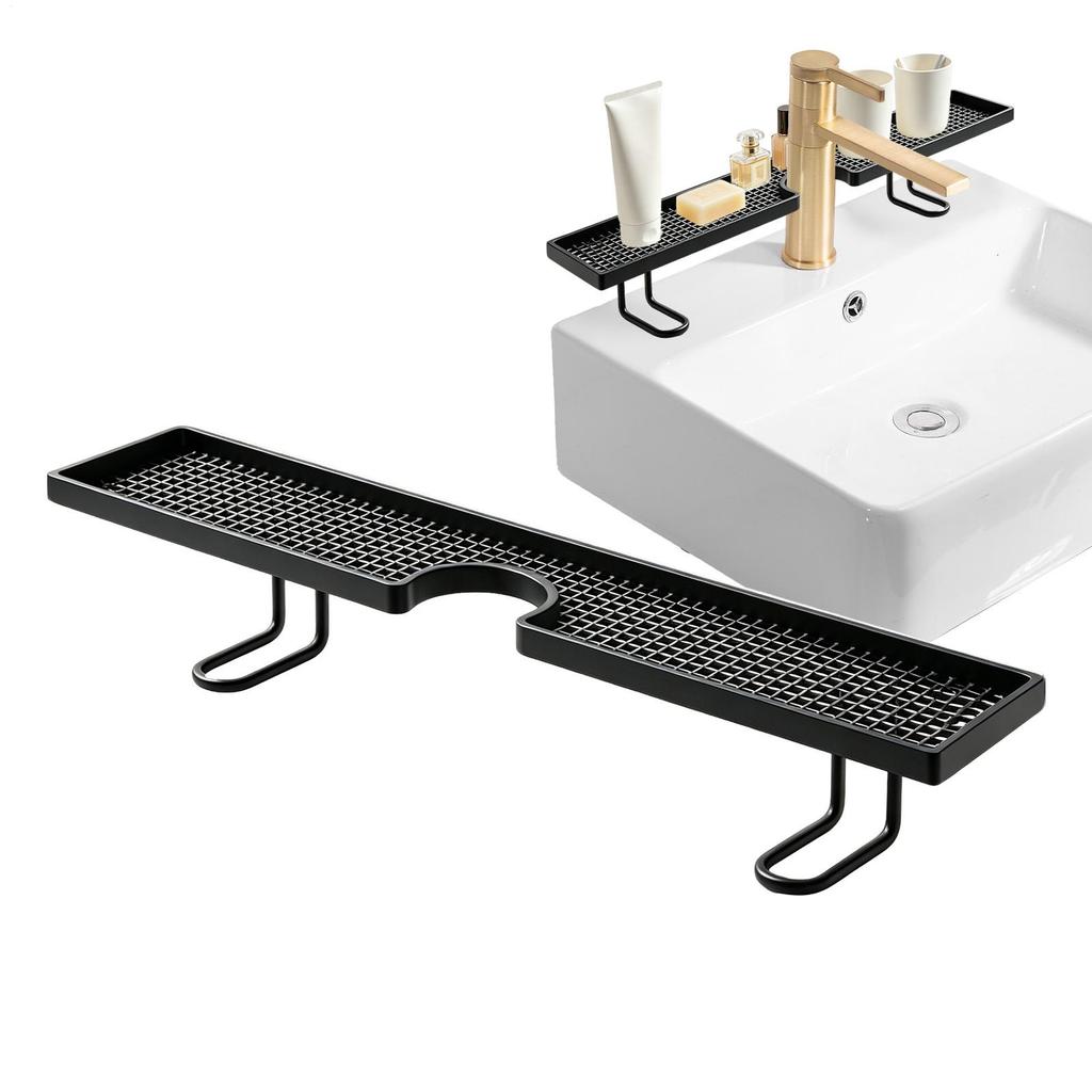 Bathroom Counter Shelf Draining Anti Slip Faucet Shelf Heavy Duty Hollow Out No Drill Bathroom Shelf Bathroom Sink Organizer