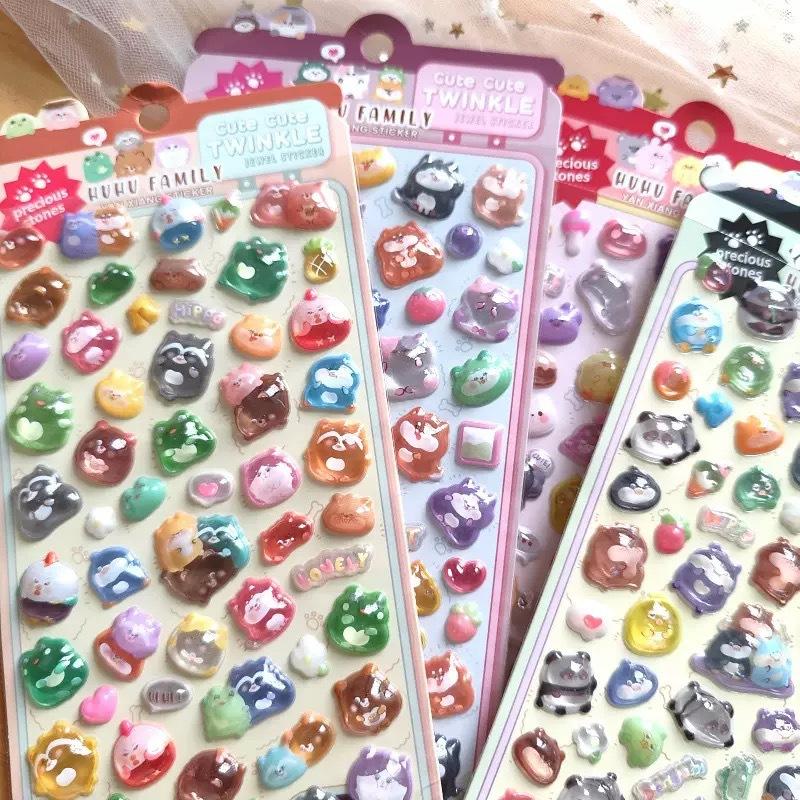 3D Crystal Relief Chubby Family Stickers Cute Animal Puffy Decals for Toddler Reward Scrapbooking Album Phone Decor