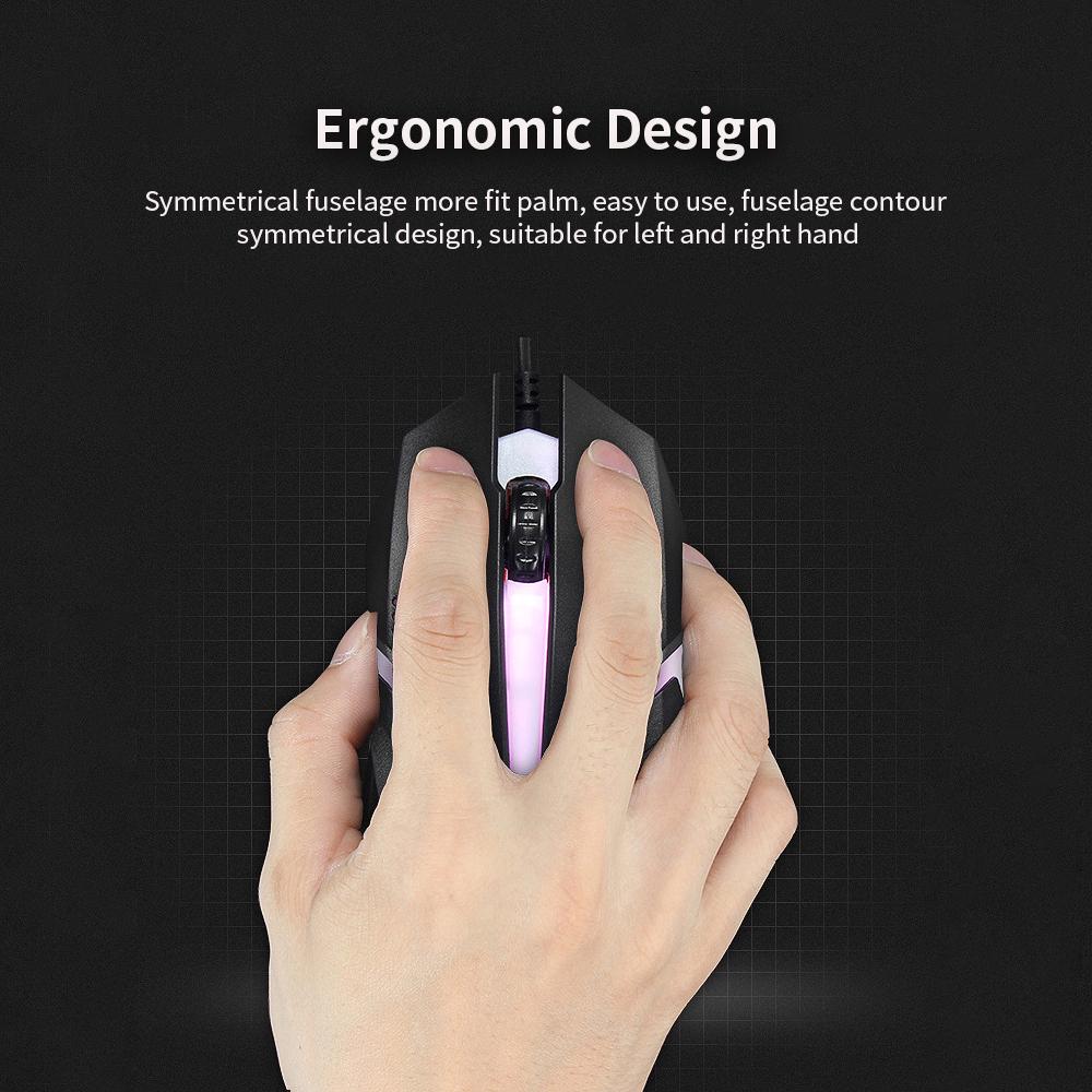 CM 818 Wired Optical Mouse Gaming Mouse 1200DPI USB Gaming Mouse Ergonomic Mouse with Colorful Breathing Light Black