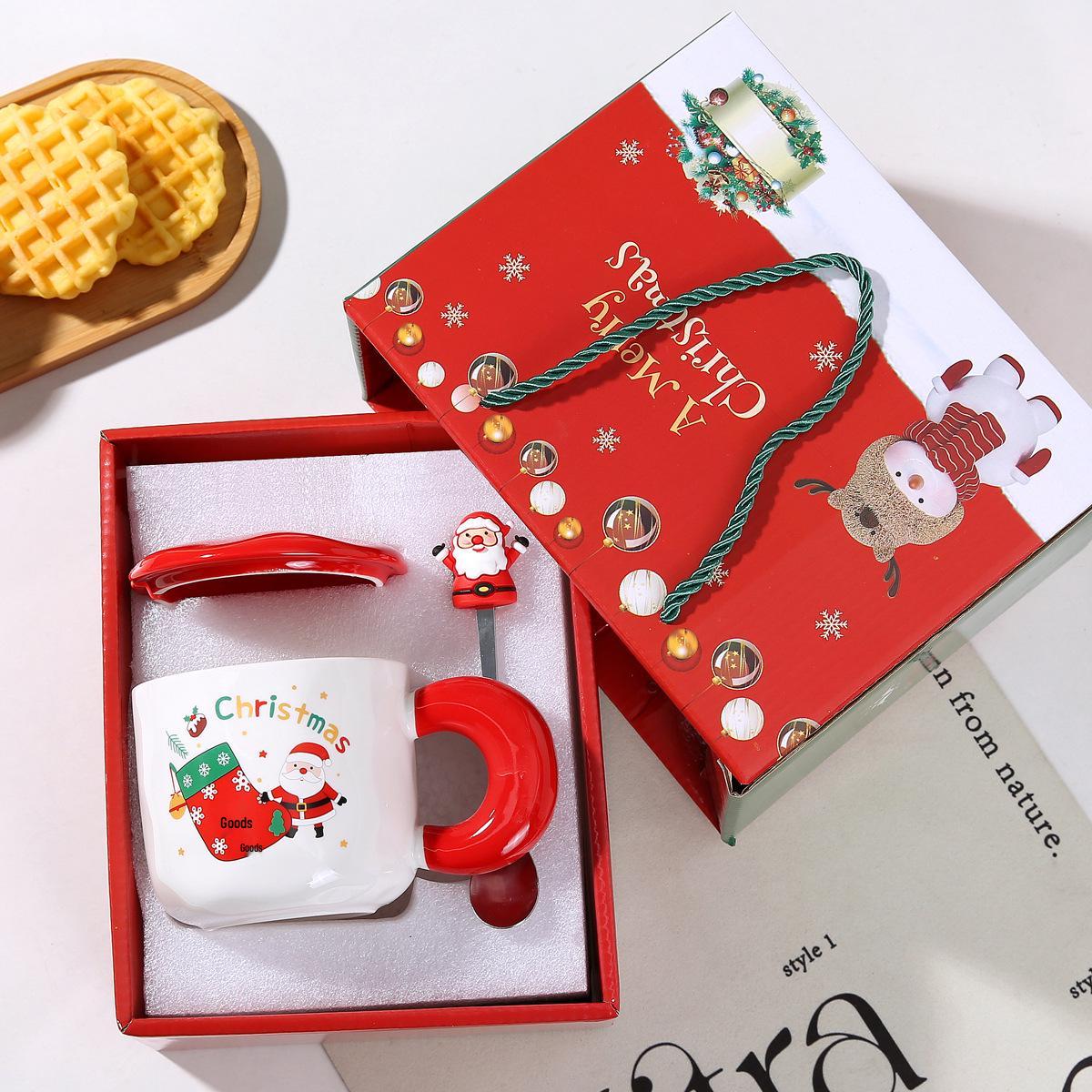 

Керамическая рождественская кружка Санта-Клауса с крышкой и ложкой - Милый мультяшный дизайн 401-500ml