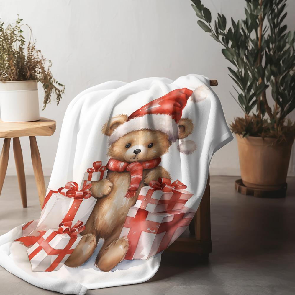 Tuniu Cute Teddy Bear Print Fleece Blanket for Sofa Bed Room Decorative Throw Blanket Gift Size: 75*100cm, Weight: 230 GSM