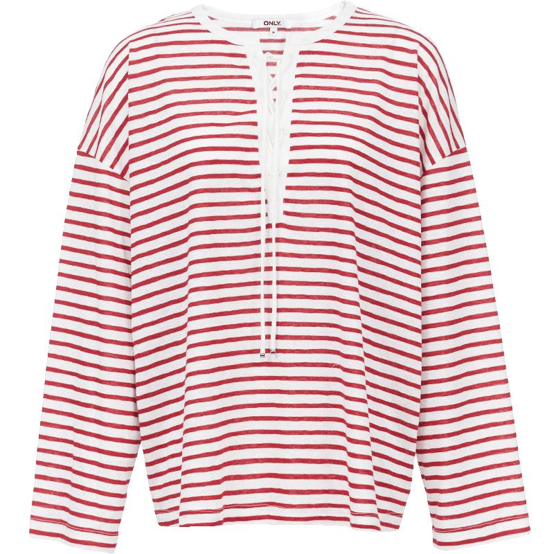 

ONLY Women s Striped Long-Sleeve T-Shirt with Strap Design L