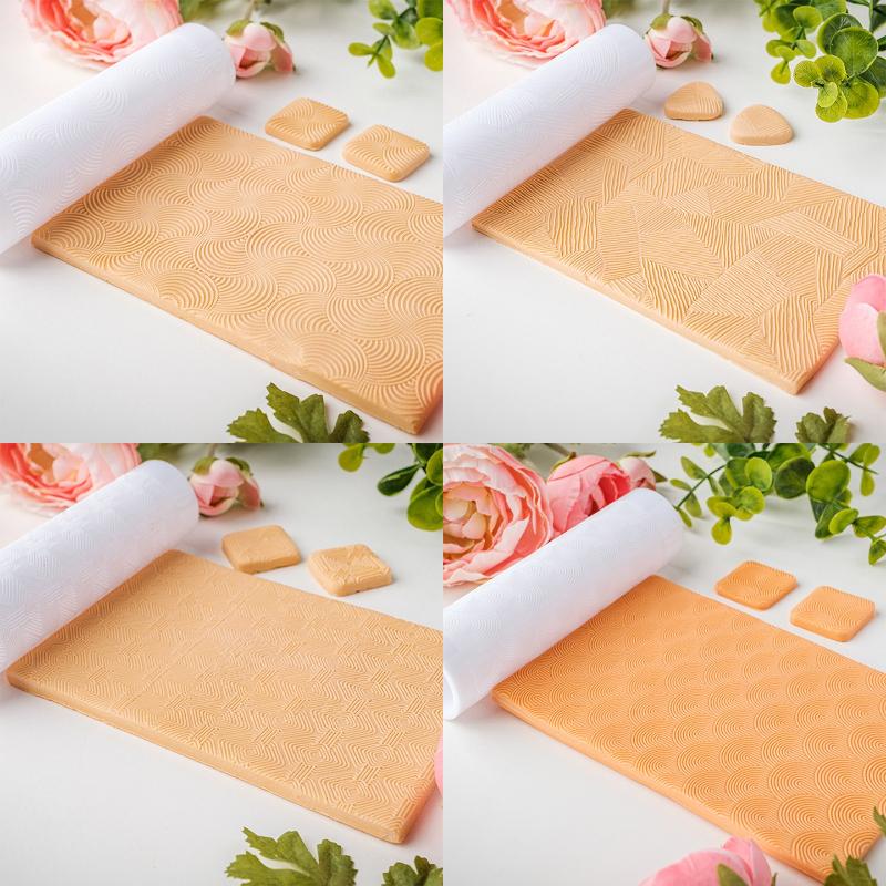 Geometrická textura Měkká hlína Váleček na válení Snadné čištění pro DIY výrobu Náušnic Přívěsků Šperků Ražená textura