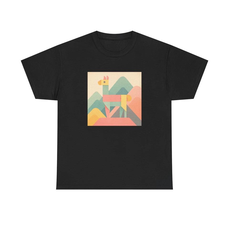 Unisex Adult T Shirt Pastel Geometric Llama on Mountains L