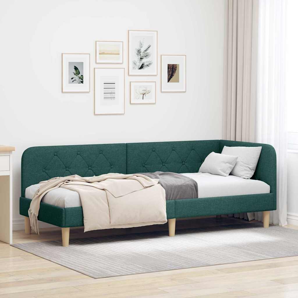 Corner Bed Frame Dark Green 80 X 200 Cm Fabric