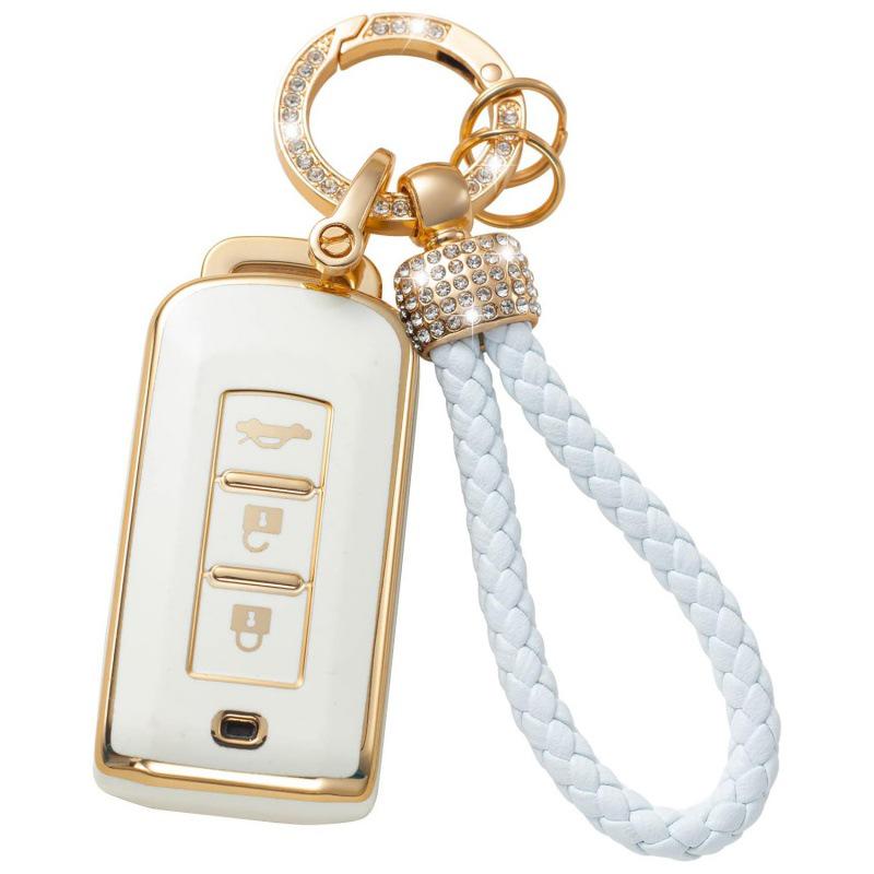Gold-Rimmed Car Key Set with Diamond Ring Pendant Key Chain