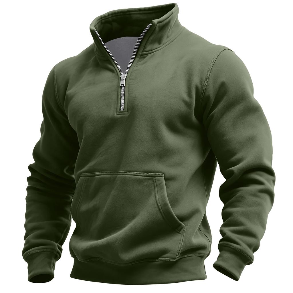 Men's Solid Color Half Zip Pocket Stand Collar Sweatshirt Men's Sports Large Size Casual Stand Collar Sweatshirt