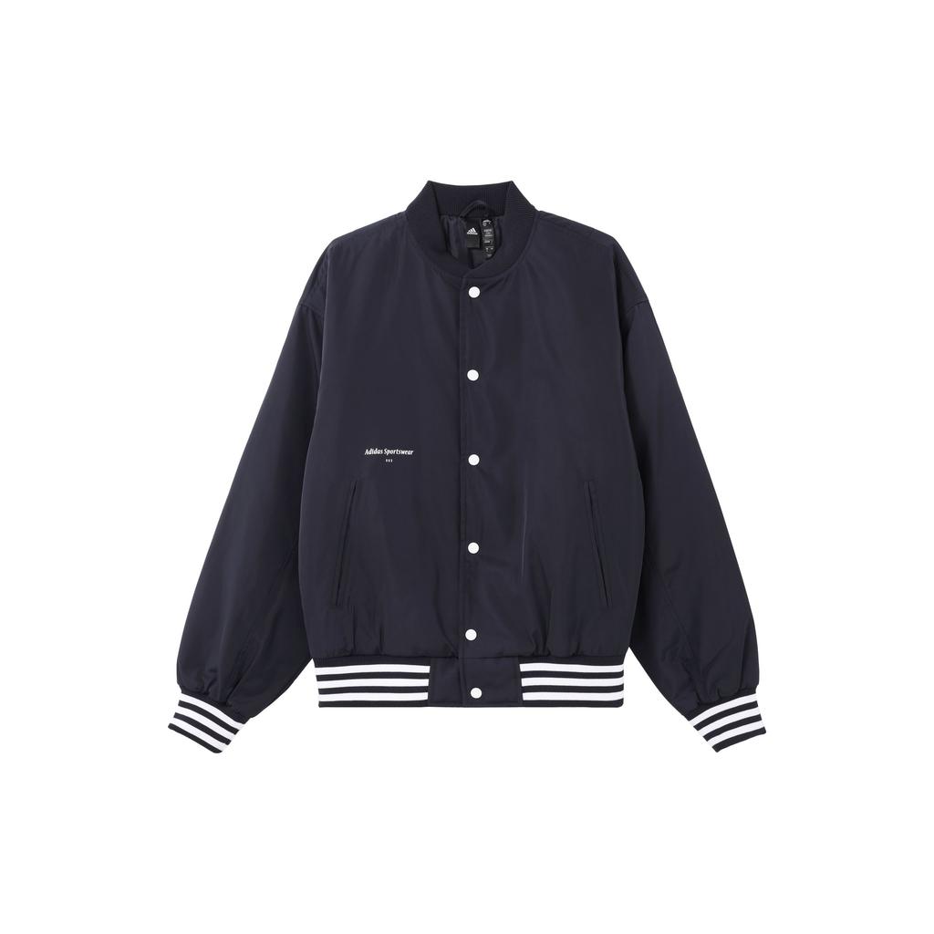 Adidas Casual Baseball Collar Striped Cotton Jacket Men Outerwear Legend-Ink-Blue White IZ1602