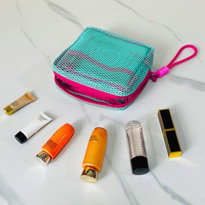 Small Mesh Toiletry Bag Portable Cosmetic Organizer Pouch Travel Makeup Bag for Women Lipsticks Brushes Keys Coins Storage