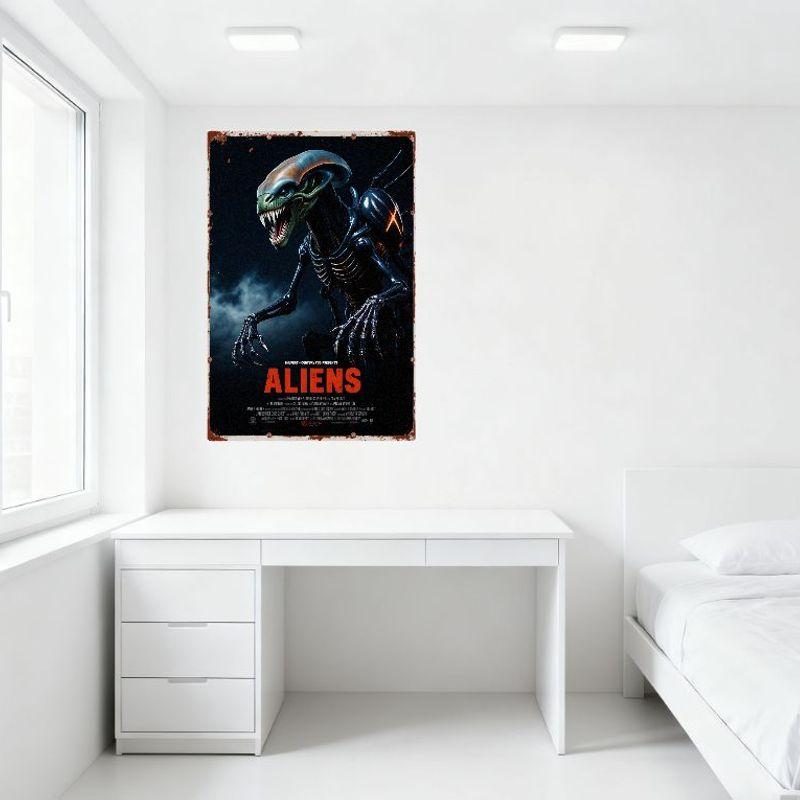 Aliens Xenomorph Vintage Movie Poster Metal Tin Sign - Retro Sci - Fi Horror Film Wall Decor for Man Cave Bar Cafe Home Decorati
