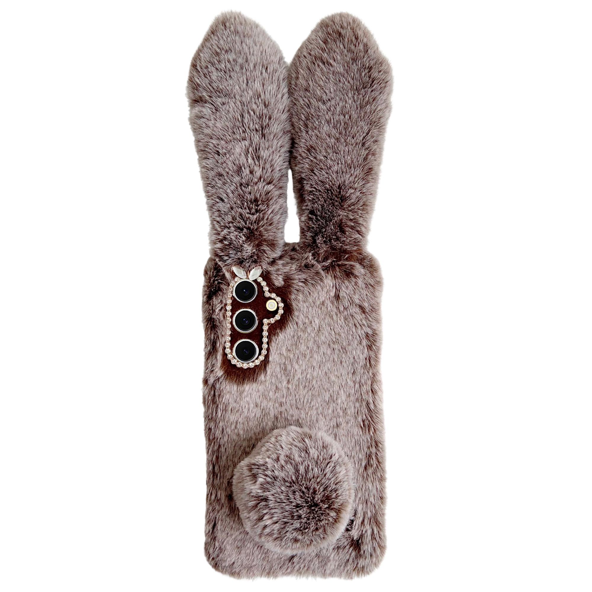 

For Samsung Galaxy S25+ Case Plush Cute Bunny Winter Fluffy TPU Phone Cover Brown