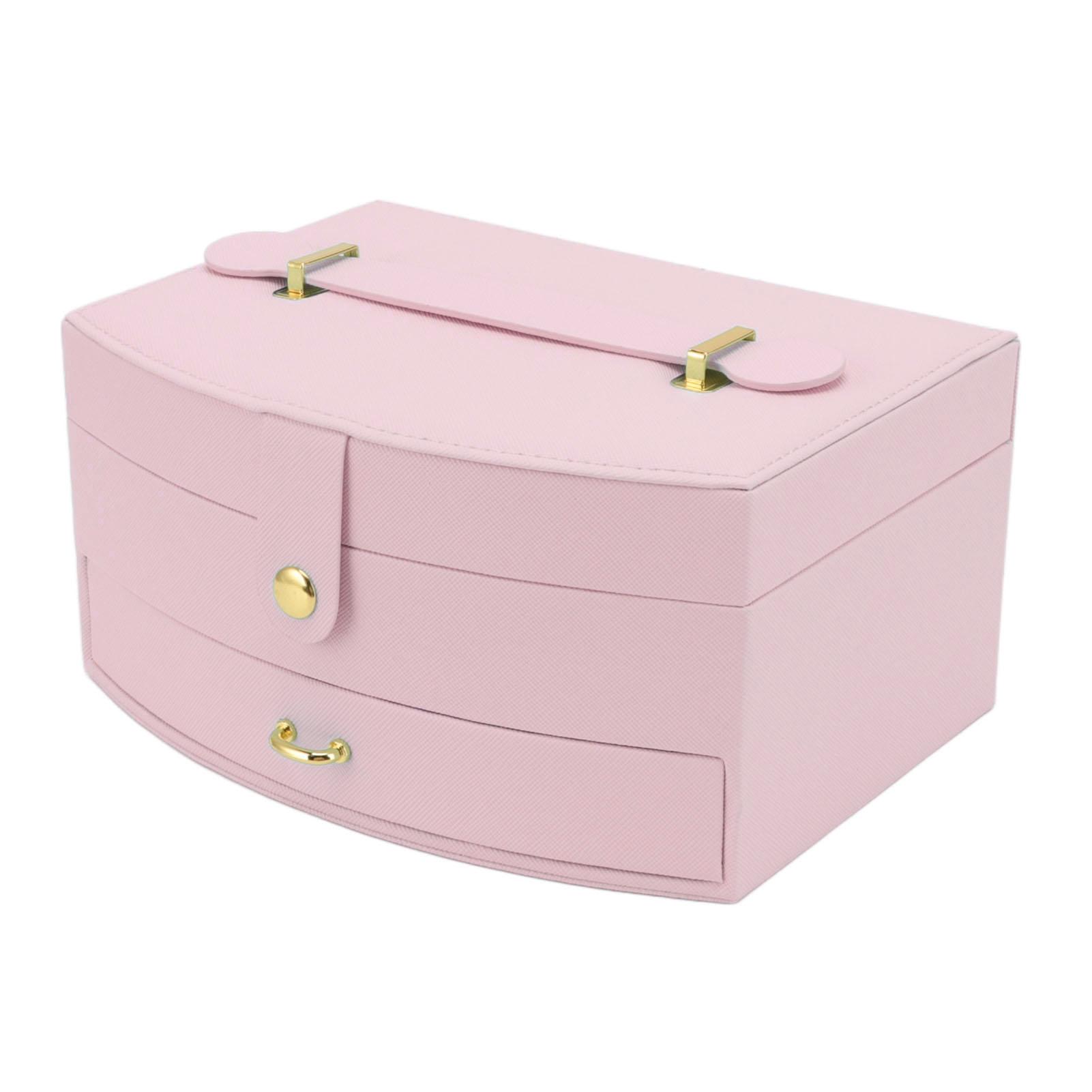 

Travel Jewelry Case Portable 2 Layers PU Leather Jewelry Storage Holder Box with Clasp and Handle for Earrings Necklace розовый