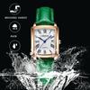 Women's Leather Strap Watch with Roman Alphabet, Analog Display, Calendar, 3ATM Water Resistance, Square Design, Popular Antique Style, Green, Busines