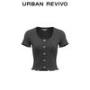 UR Women's Ruffle Hem Slim-Fit T-Shirt with Heart Buttons