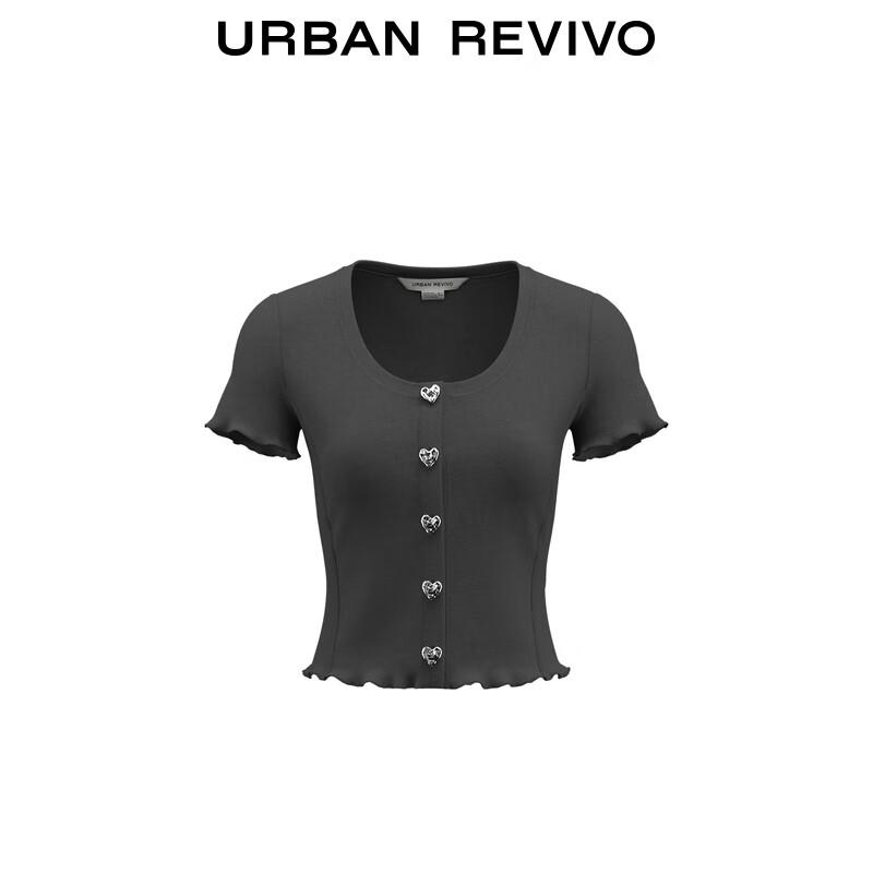 UR Women's Ruffle Hem Slim-Fit T-Shirt with Heart Buttons