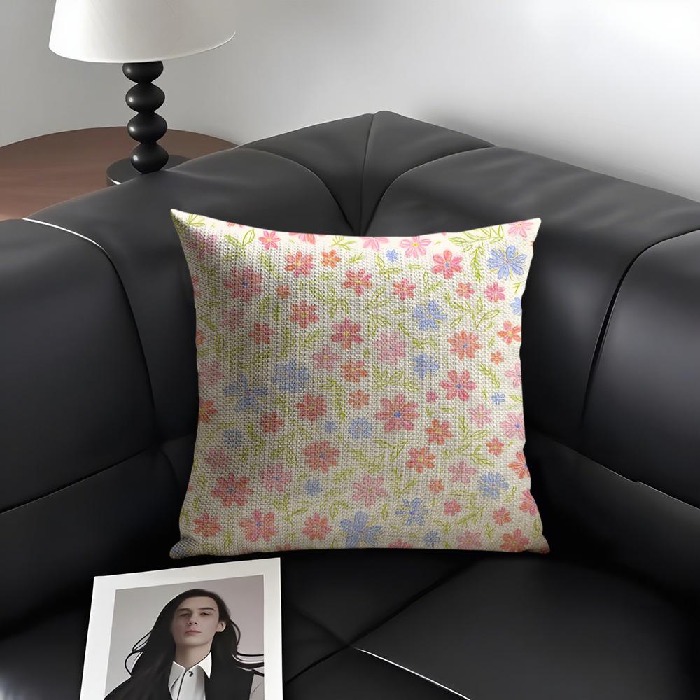 

Floral Pattern Cute Cushion Cover Natural Linen Organic Fabric DoubleSided Printing Sofa Home Decor Gift Pillow Case 30x30cm