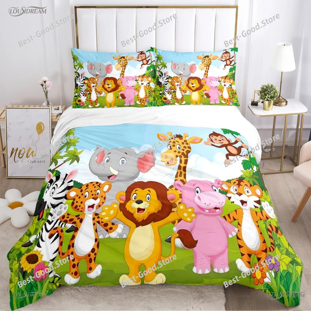 Cute Jungle Animal Casal All Season Duvet Cover Comforter Bedding Sets Soft Quilt Cover and Pillowcases SingleDoubleQueenKing
