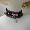 30cm Aesthetic Bow Lace Choker with Heart Gem Charm for Girls Necklace Collar Lcae Band Lolita Dancing Jewelry for Wedding Party