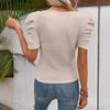 Ladies Summer Puff Sleeve Crew Neck Solid Color Knitted Pleated Bodycon Pullover Casual T Shirt Top