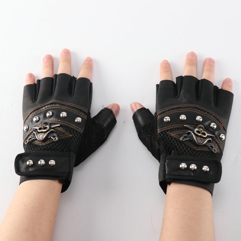 Punk Skulls Rivet PU Leather Gloves Men Women Fashion Hip Hop Gym Half Finger Gloves Summer Cycling Motorcycle Accessories